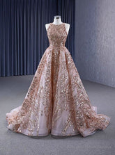 Champagne Gold Sequins Sleeve Prom Dress